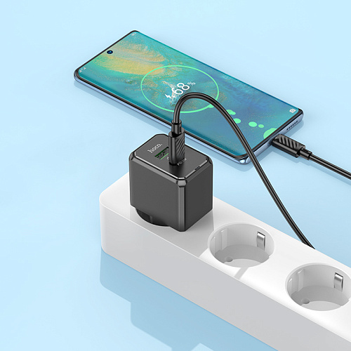 Сетевое зарядное устройство, 1 PD 20W + 1 USB 3.0 QC (CS14A), HOCO, Type-C to Type-C, черный