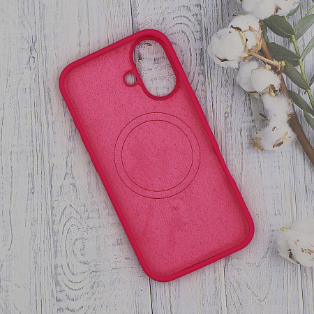 Чехол-накладка для iPhone 16, Silicon Case, магнитный (MagSafe), без лого, X-CASE, ярко-розовый