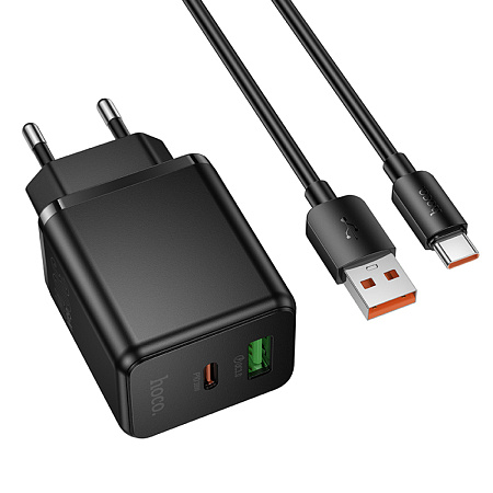 Сетевое зарядное устройство, 1 PD 30W + 1 USB 3.0 QC (C157A), HOCO, Type-C, черный