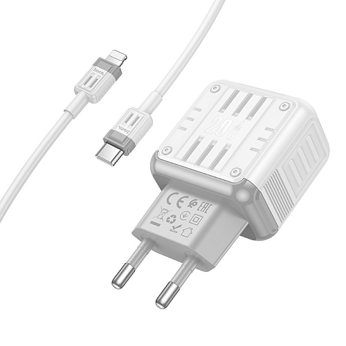 Сетевое зарядное устройство, 1 PD 20W + 1 USB 3.0 QC (C135A), HOCO, Type-C to Lightning, белый