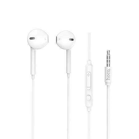 Проводные наушники M55  Memory sound wire control, HOCO, белые