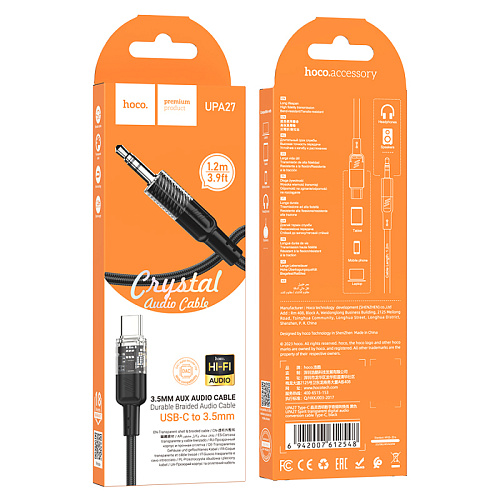 AUX Audio кабель 3,5 мм на Type-C, UPA27, HOCO, черный