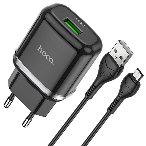 Сетевое зарядное устройство, 1 USB 3.0 QC (N3), HOCO, Micro, Умная зарядка, черный