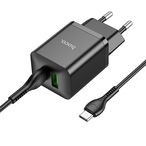 Сетевое зарядное устройство, 1 PD 18W + 1 USB 3.0 QC (N28), HOCO, Type-C to Type-C, черный