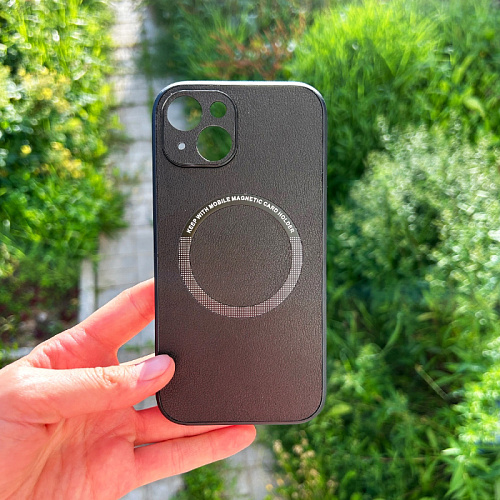 Чехол силиконовый для iPhone 14 (6.1), Магнитный (MagSafe), экокожа, DU DU, черный
