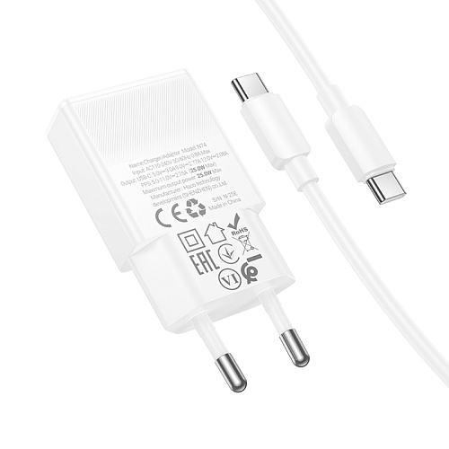 Сетевое зарядное устройство, 1 PD 25W (N74), HOCO, Type-C to Type-C, белый