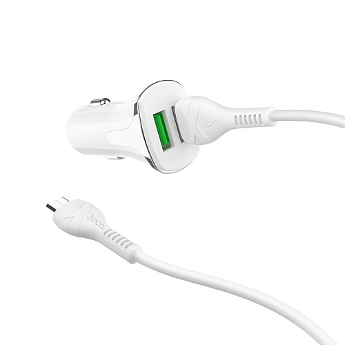 Автомобильное зарядное устройство, 2 USB 3.4A 18W QC3.0 (Z31), usb cable Micro, HOCO, белый