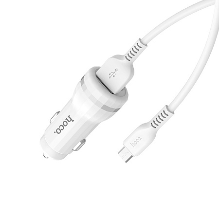 Автомобильное зарядное устройство, 2 USB 2.4A (Z27), usb cable micro, HOCO, белый