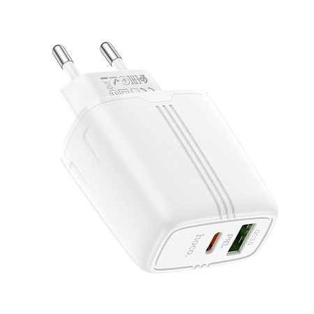 Сетевое зарядное устройство, 1 PD 20W + 1 USB 3.0 QC (N11), HOCO, Безопасный сертификат, белая