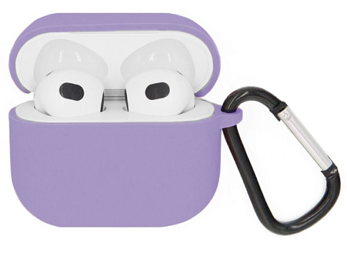 Чехол силиконовый для Airpods 3 case, X-CASE, пурпурный с карабином (Purple)