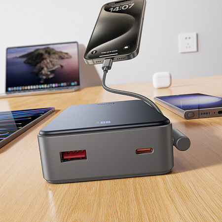 Универсальный Доп. Аккумулятор 20000mAh, J170A, HOCO, выход: 1 USB (22.5W), 1 PD (20W), с кабелем, черный