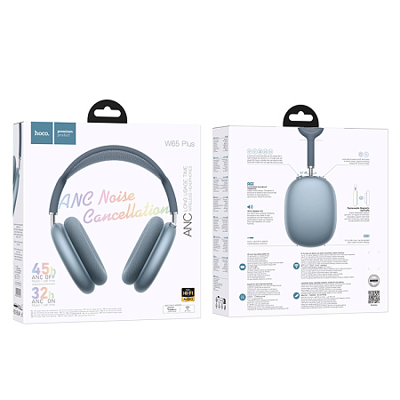 Беспроводные наушники W65 Plus Happy с шумоподавлением ANC, HOCO, синий