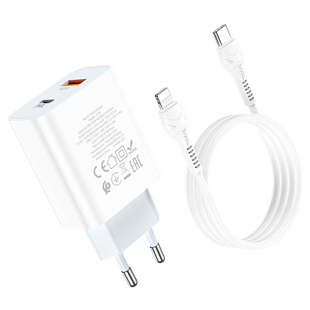 Сетевое зарядное устройство, 1 PD 20W + 1 USB 3.0 QC (C97A), HOCO, Type-C to Lightning, белый