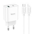 Сетевое зарядное устройство, 1 PD 20W + 1 USB 3.0 QC (C80A Plus), HOCO, Type-C to Lightning, белый