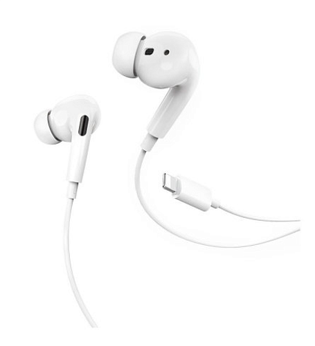 Проводные наушники M1 Pro, Lightning, HOCO, вакуумные с микрофоном, белые