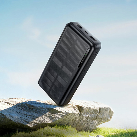 Универсальный Доп. Аккумулятор 20000mAh, J176A, HOCO, выход: 2 USB (2A), с солнечной батареей, черный