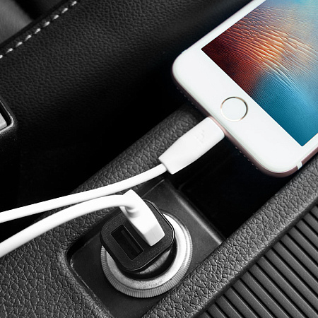 Автомобильное зарядное устройство, 2 USB 2.4A (Z12), usb cable lightning, HOCO, белый