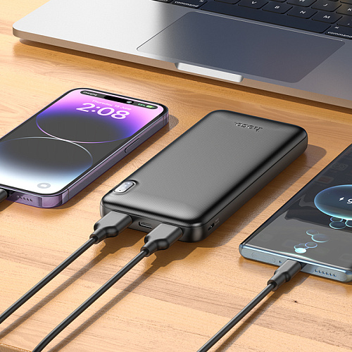 Универсальный Доп. Аккумулятор 10000mAh, J128, HOCO, выход: 2 USB (5V/2A), черный