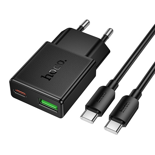 Сетевое зарядное устройство, 1 PD 20W + 1 USB 3.0 QC (N73), HOCO, Type-C to Type-C, черный