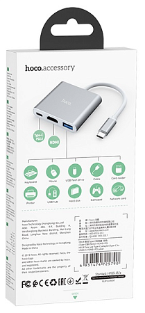 USB  (HB14) c 1 Type-C  USB 3.0+HDMI+PD, HOCO, 