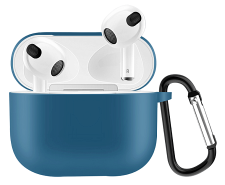 Чехол силиконовый для Airpods 3 case, X-CASE, синий с карабином