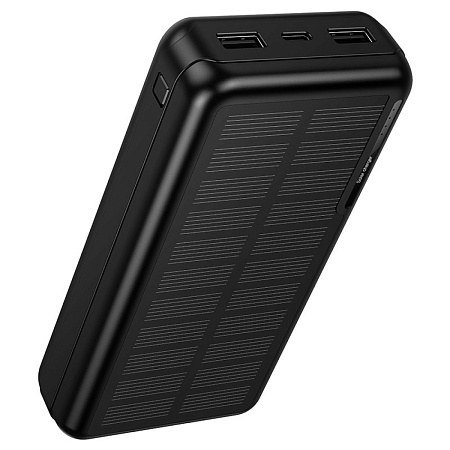 Универсальный Доп. Аккумулятор 20000mAh, J176A, HOCO, выход: 2 USB (2A), с солнечной батареей, черный