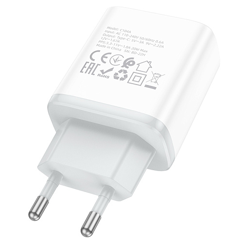 Сетевое зарядное устройство, 1 PD 20W (C104A), HOCO, белый