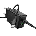 Сетевое зарядное устройство, 1 PD 30W + 1 USB 3.0 QC (N71), HOCO, Type-C to Type-C, черный