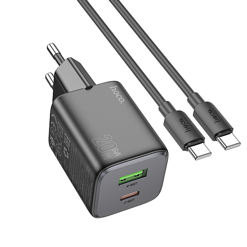 Сетевое зарядное устройство, 1 PD 20W + 1 USB 3.0 QC (N41), HOCO, Type-C to Type-C, черный