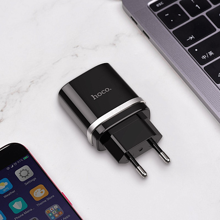 Сетевое зарядное устройство, 1 USB 3.0A (C12Q), HOCO, Micro, черный