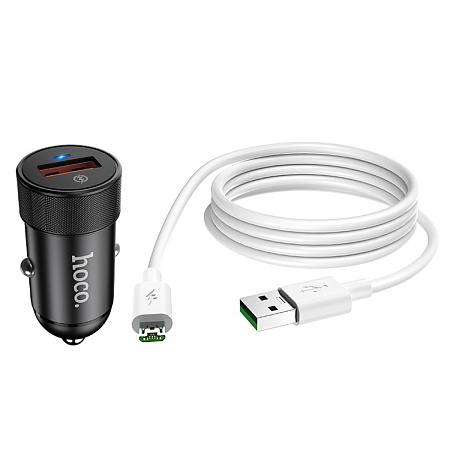 Автомобильное зарядное устройство, 1 USB 18W, QC3.0 (Z32A), usb cable Micro, HOCO, черный