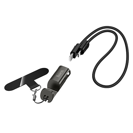 Кабель Lightning to Type-C (PD), HOCO, X126, 0.35 метра, шнурок на руку с креплением под чехол, 30W, черный