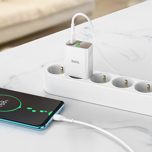 Сетевое зарядное устройство, 1 PD 20W + 1 USB 3.0 QC (C100A), HOCO, Type-C to Type-C, белый
