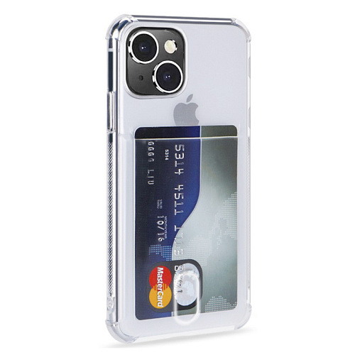Чехол силиконовый для iPhone 14 (6.1), с карманом для карты, X-CASE, прозрачный