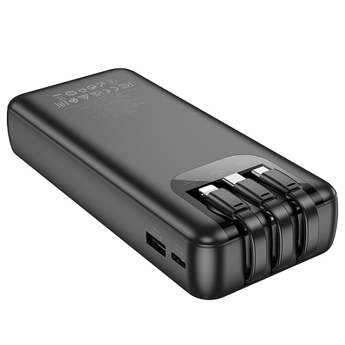 Универсальный Доп. Аккумулятор 20000mAh, J114A, HOCO, 1 USB (5V/2.0A), кабель Lightning/Type-C/Micro, черный