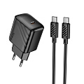 Сетевое зарядное устройство, 1 PD 25W (CS24A), HOCO, Type-C to Type-C, черный