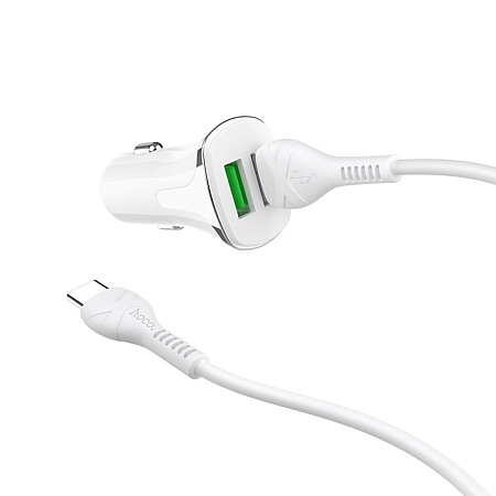 Автомобильное зарядное устройство, 2 USB 3.4A 18W QC3.0 (Z31), usb cable Type-C, HOCO, белый