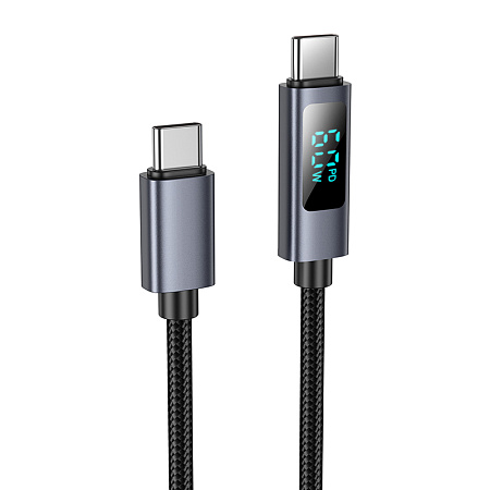 Кабель Type-C на Type-C, HOCO, X112, 1м, 60W, с дисплеем, черный