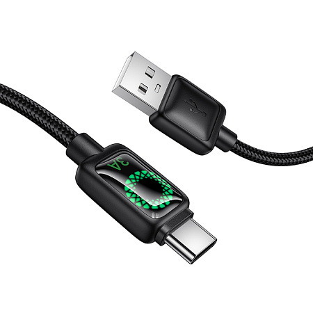 USB Кабель Type-C, HOCO, U146, 1.2 метра, с дисплеем, цвет черный, ток до 3А