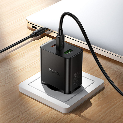 Сетевое зарядное устройство, 2 PD 65W + 1 USB 3.0 QC (N75), HOCO, Type-C to Type-C, черный