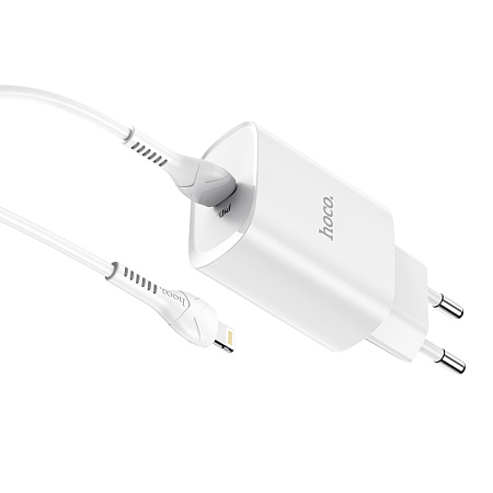 Сетевое зарядное устройство, 1 PD 20W + 1 USB 3.0 QC (N14), HOCO, Type-C to Lightning, Умная зарядка, белый