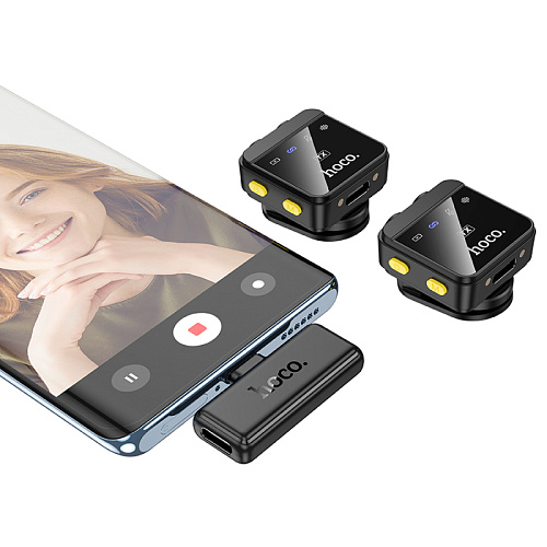 Беспроводной микрофон с приемником для Type-C и Lightning, L17, HOCO, черный