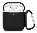 Чехол силиконовый для Airpods 1/Airpods 2 case, X-CASE, черный с карабином