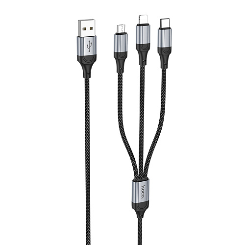 USB дата кабель Lightning+Micro+Type-C, X102, HOCO, черный