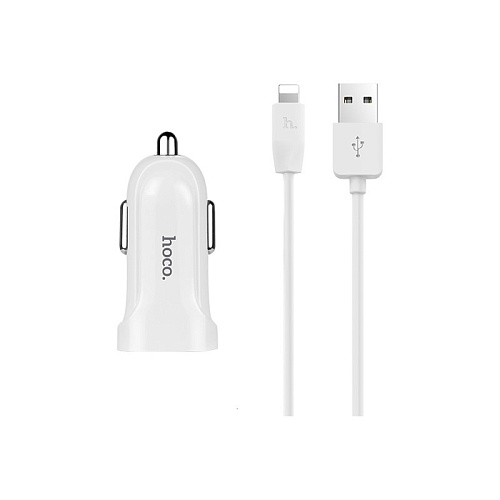 Автомобильное зарядное устройство, 1 USB 1.5A(Z2),  usb cable lightning, HOCO, белый