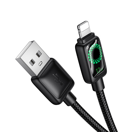 USB дата кабель Lightning, HOCO, U146, 1.2 метра, с дисплеем, цвет черный