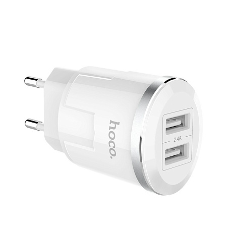 Сетевое зарядное устройство, 2 USB 2.4A (C38A), HOCO, белый