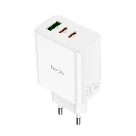 Сетевое зарядное устройство, 2 PD 40W + 1 USB 3.0 QC (C126A), HOCO, белый