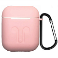 Чехол силиконовый для Airpods 1/Airpods 2 case, X-CASE, бледно-розовый с карабином