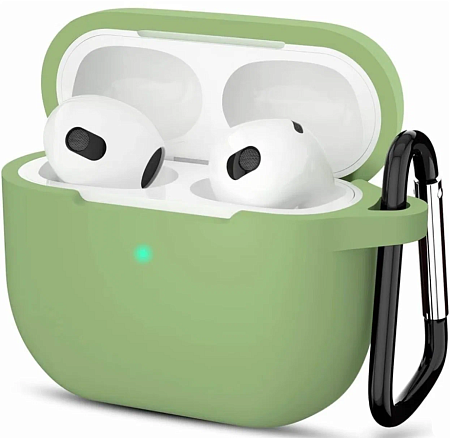 Чехол силиконовый для Airpods 3 case, X-CASE, зеленый с карабином